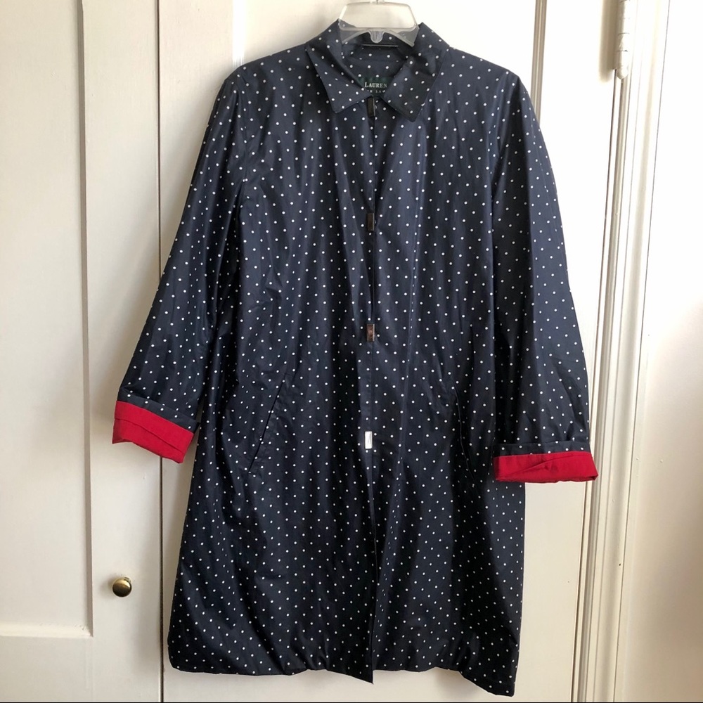Lauren Ralph Lauren Navy Polka Dot Rain Coat - Picture 4 of 13